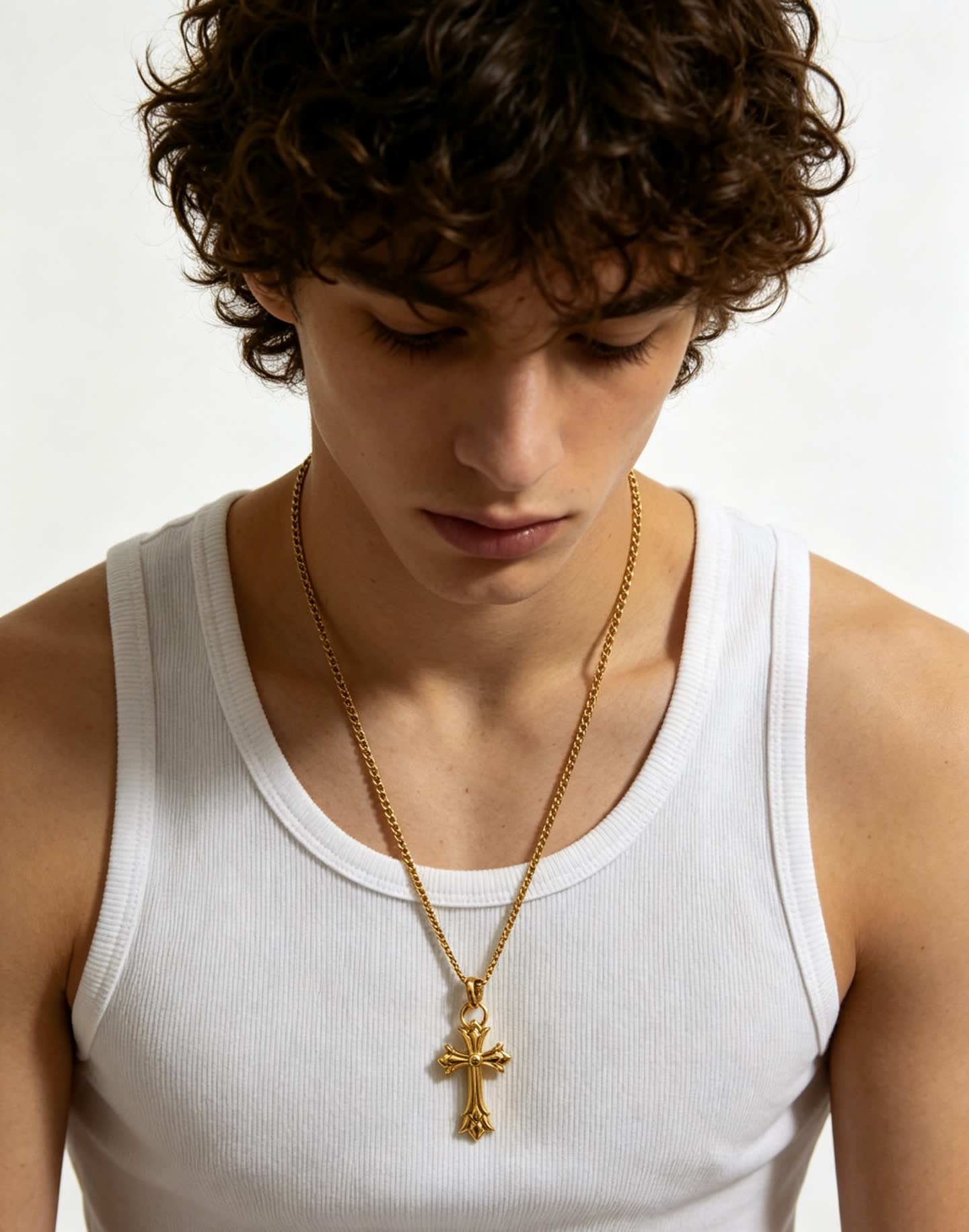 Chrome Hearts Bling Jewelry Gold Plated Cross Pendant Necklace